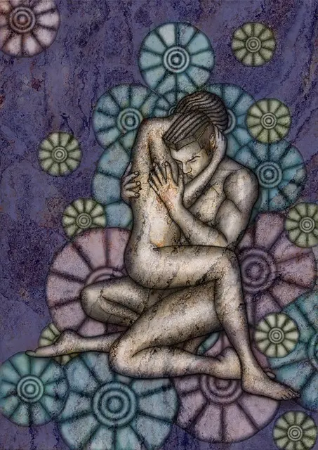Belle image représentant un couple nu en connexion profonde en mode tantra