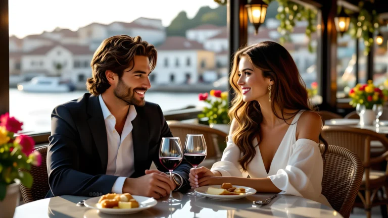 Séduire un homme portugais - Une image montrant un beau couple latino dans un restaurant romantique